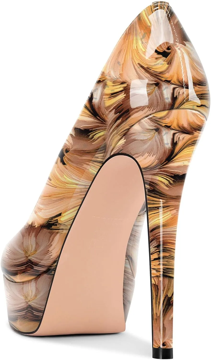 TNYNFBEB Peep Open Toe Stiletto High Platform Heel Pumps Slip-on Prom Party Dress Patent Leather 5.3 Inches Heels