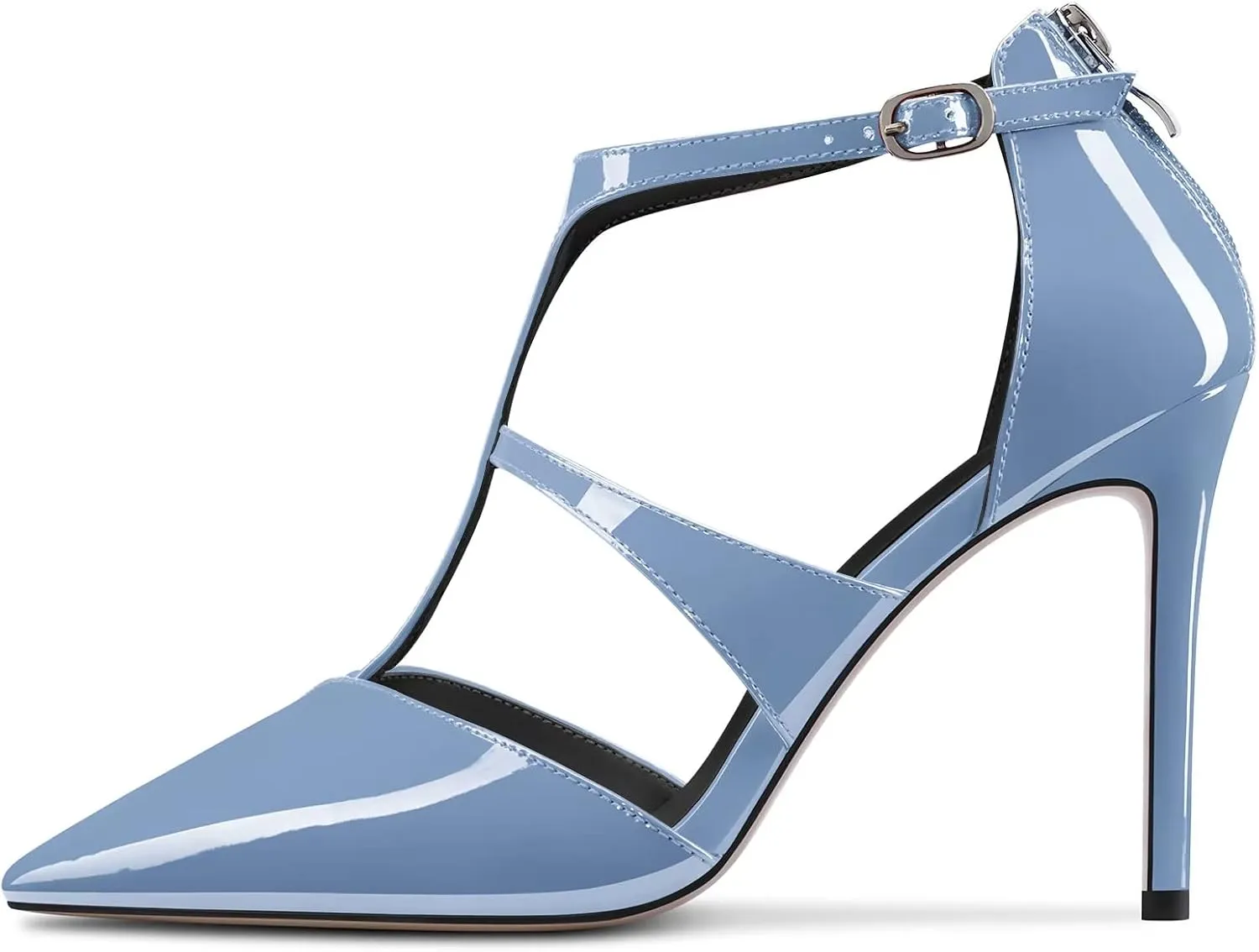 TNYNFBEB Women Stiletto High Heel Close Pointed Toe Pumps T-Strap Zipper Party Office Basic Classic 3.9 Inches Heels
