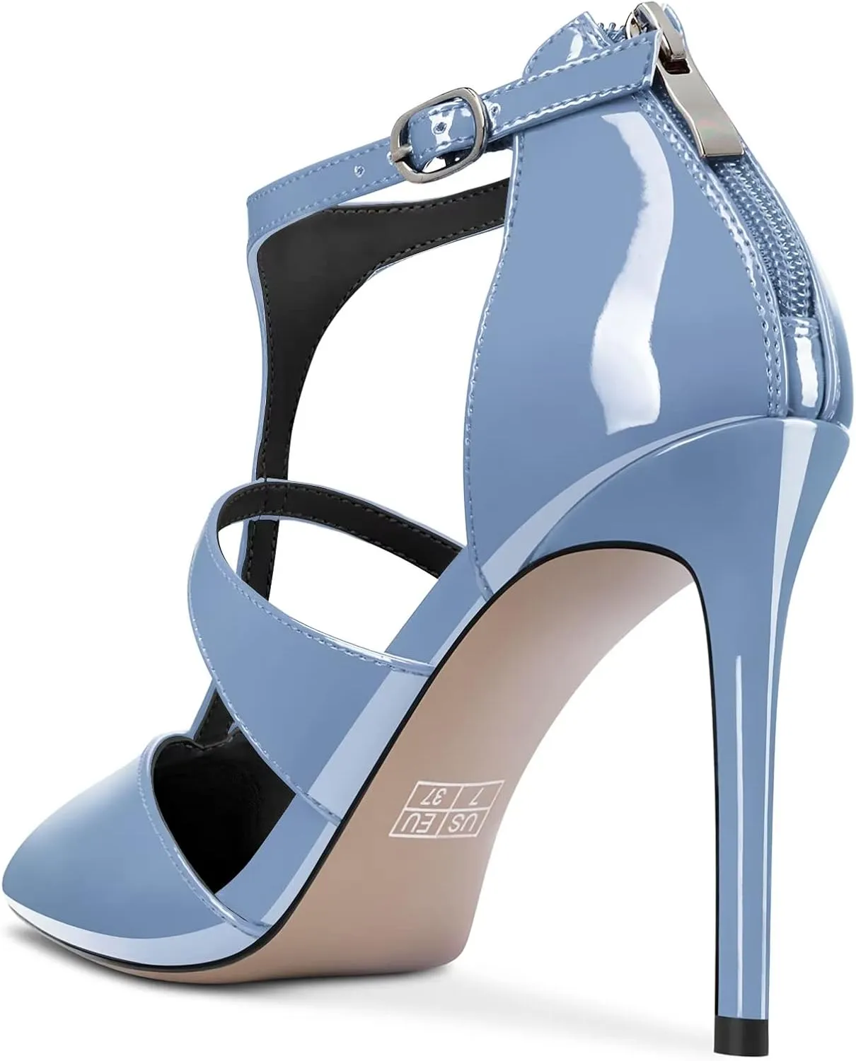TNYNFBEB Women Stiletto High Heel Close Pointed Toe Pumps T-Strap Zipper Party Office Basic Classic 3.9 Inches Heels