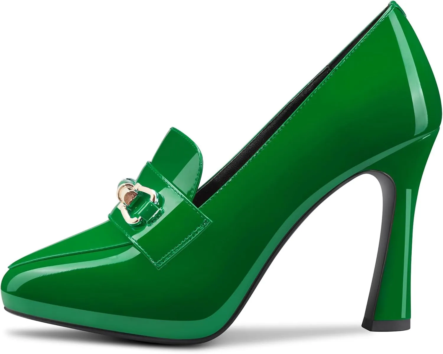 TNYNFBEB Womens Chunky Block High Heel Close Pointed Toe Pumps Slip-on Metal Chain Prom Basic Classic 3.9 Inches Heels