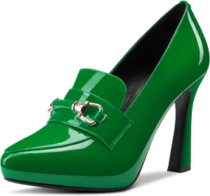 TNYNFBEB Womens Chunky Block High Heel Close Pointed Toe Pumps Slip-on Metal Chain Prom Basic Classic 3.9 Inches Heels