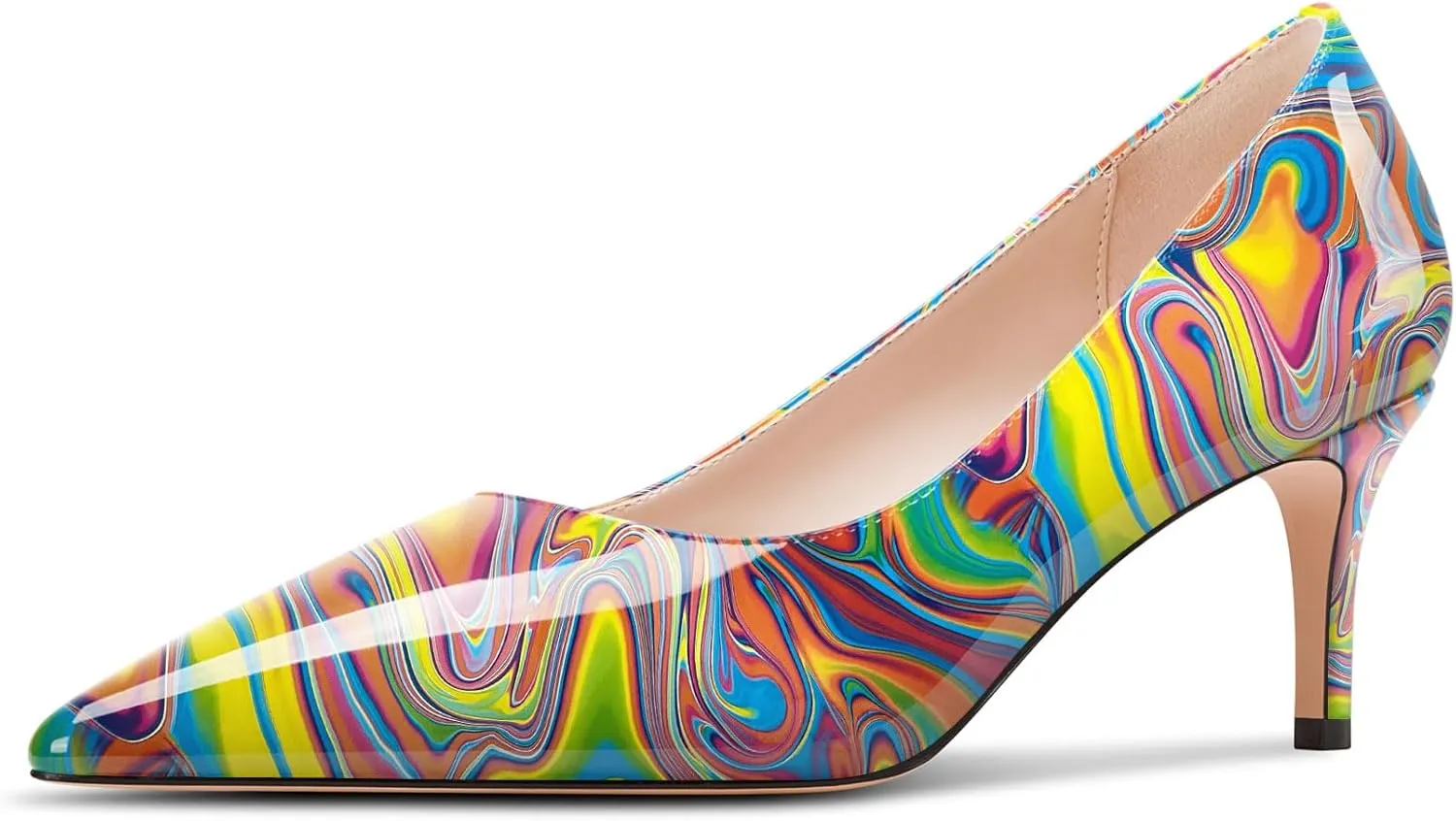 TNYNFBEB Womens Low Kitten Heel Pointed Toe Pumps Slip-on Prom Wedding Daily Dress Patent Leather 2.6 Inches Heels