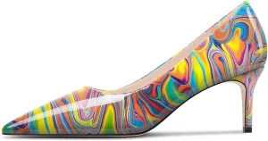 TNYNFBEB Womens Low Kitten Heel Pointed Toe Pumps Slip-on Prom Wedding Daily Dress Patent Leather 2.6 Inches Heels