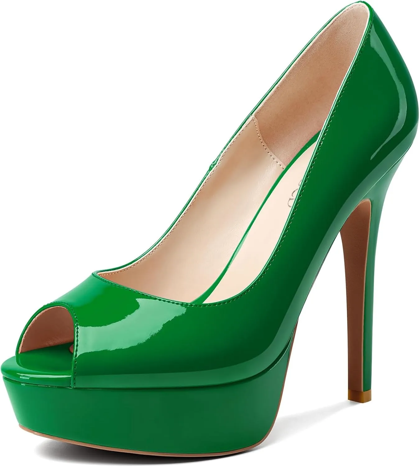 TNYNFBEB Womens Stiletto High Platform Heel Peep Open Toe Pumps Slip-on Prom Wedding Dress Patent Leather 4.7 Inches Heels