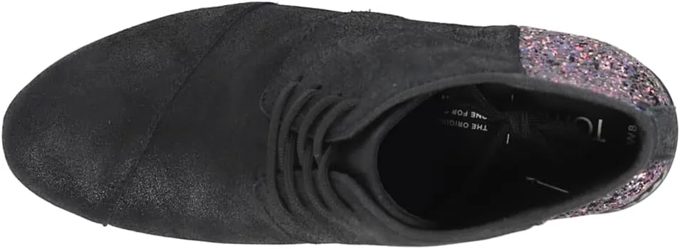 TOMS Womens Hyde Glitter Round Toe Casual Boots Ankle Mid Heel 2-3" - Black