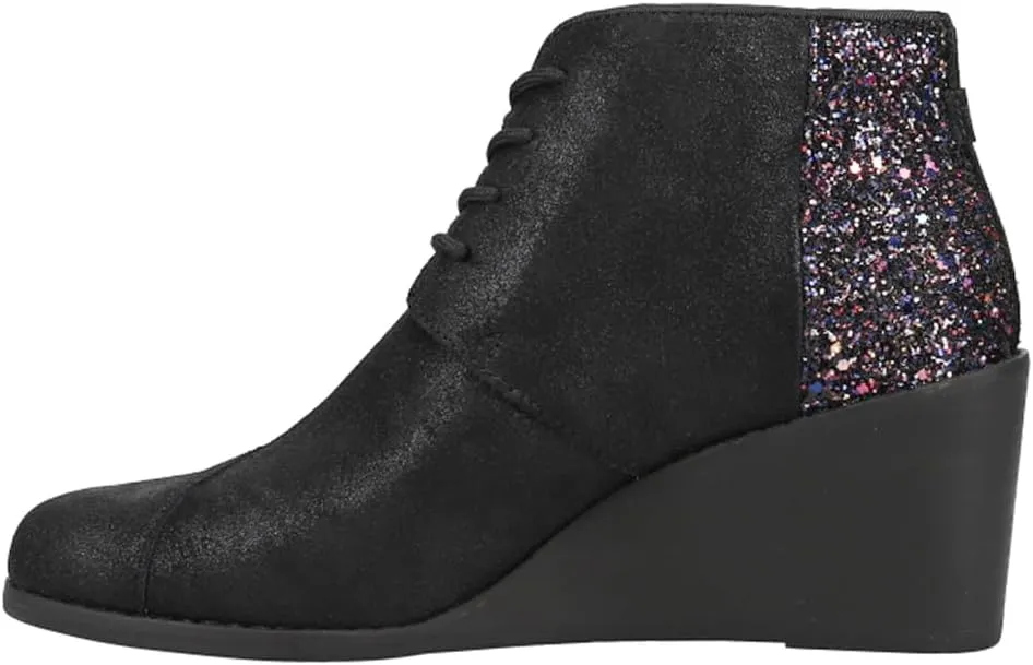 TOMS Womens Hyde Glitter Round Toe Casual Boots Ankle Mid Heel 2-3" - Black