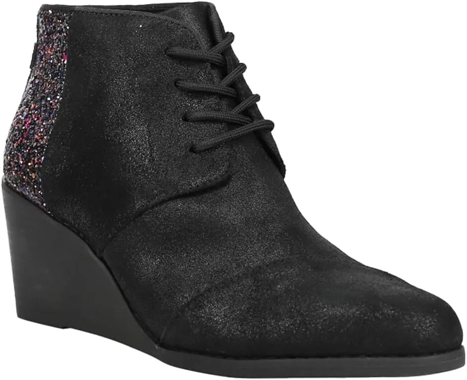 TOMS Womens Hyde Glitter Round Toe Casual Boots Ankle Mid Heel 2-3" - Black