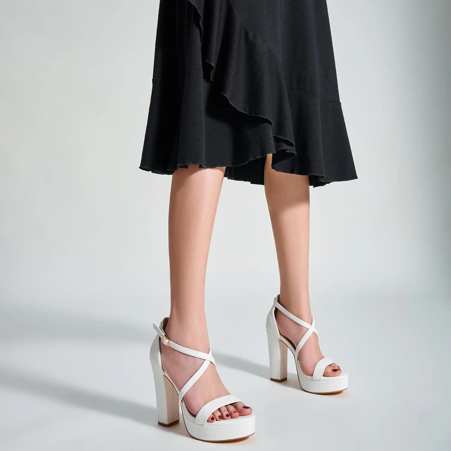 Trary Women's Strappy Platform Chunky High Heels Sandals Fashion Comfortable Open Toe Block Heels for Women Dress Wedding Party Shoes