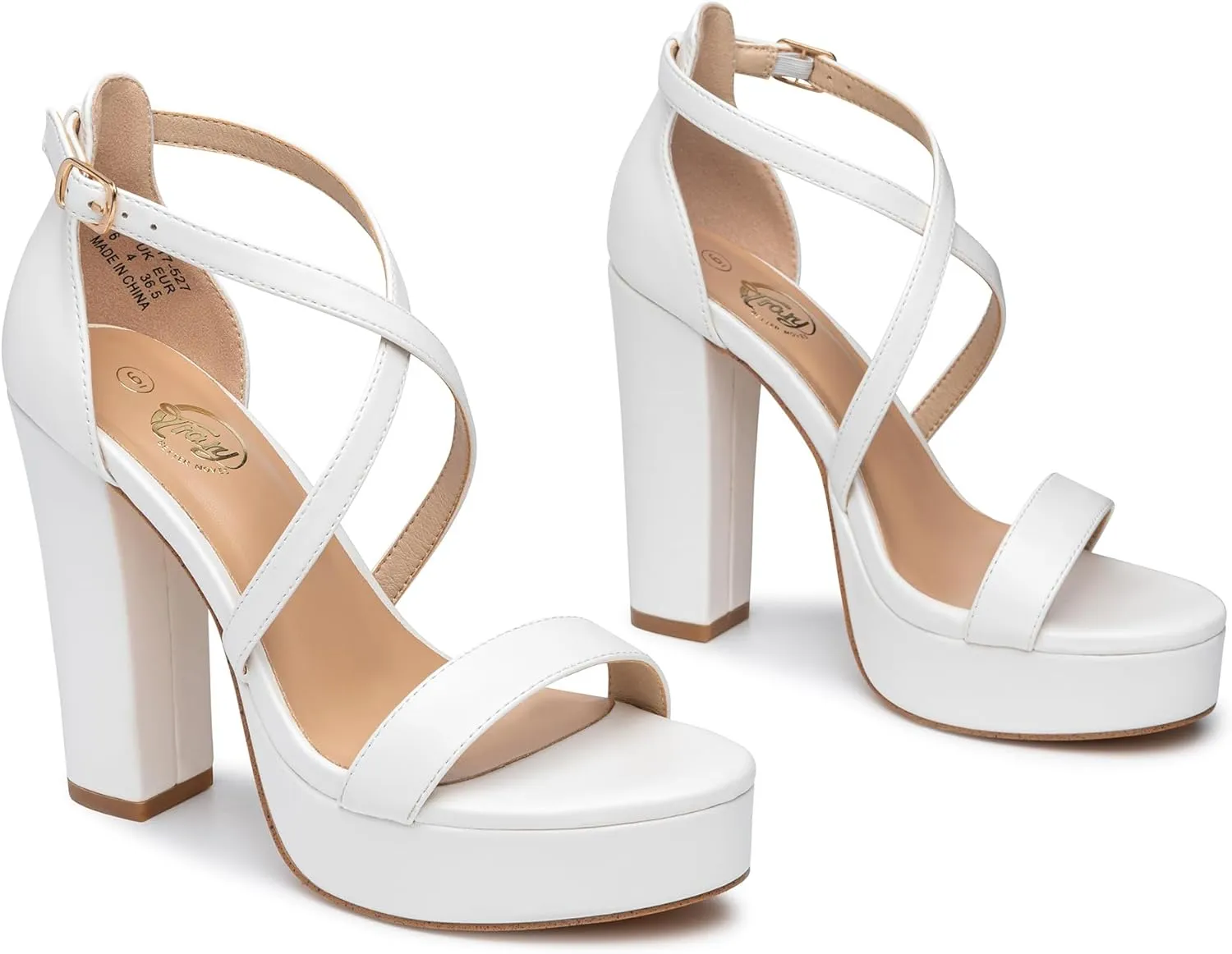 Trary Women's Strappy Platform Chunky High Heels Sandals Fashion Comfortable Open Toe Block Heels for Women Dress Wedding Party Shoes