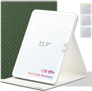 Travel Makeup Mirror with Lights, Portable Lighted Vanity Mirror with 100 LED, Rechargeable, Foldable for Tabletop, 11.9 inches, Green