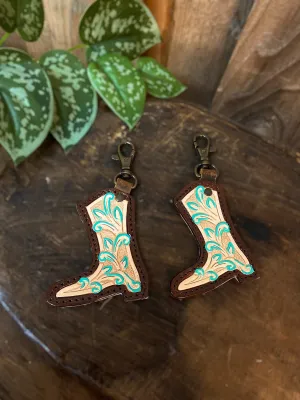 Turquoise Cowhide Tooled Leather Boot
