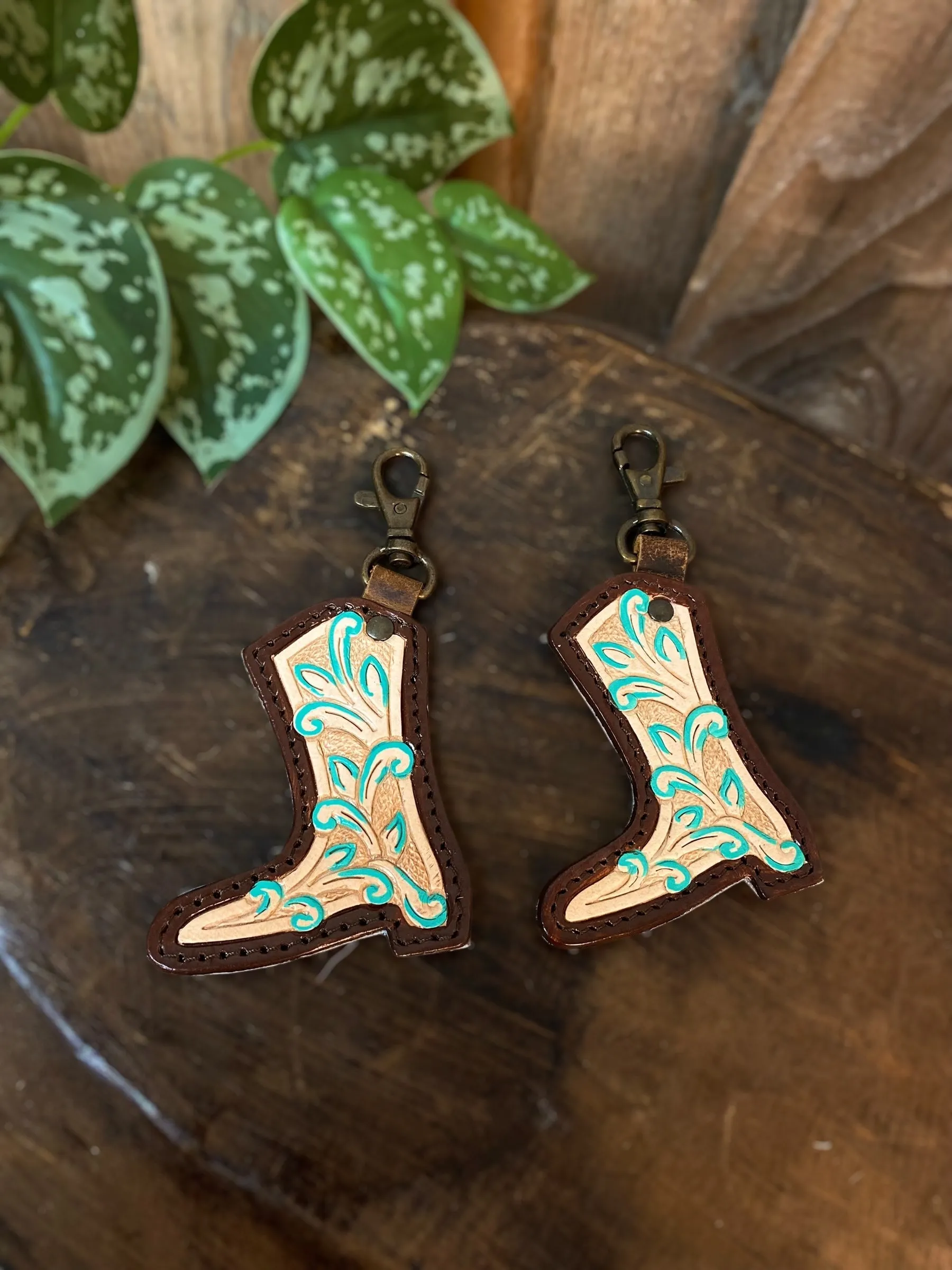Turquoise Cowhide Tooled Leather Boot