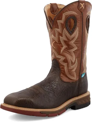 Twisted X Men's 12" Western Work Boot, Square Toe Alloy Toe with CellStretch