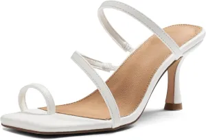 Uacllcau Strappy Kitten Heels For Women Square Open Toe Low Heels Stiletto Heeled Sandals Sexy Fashion Party Dress Slip On Slides Womens Heels