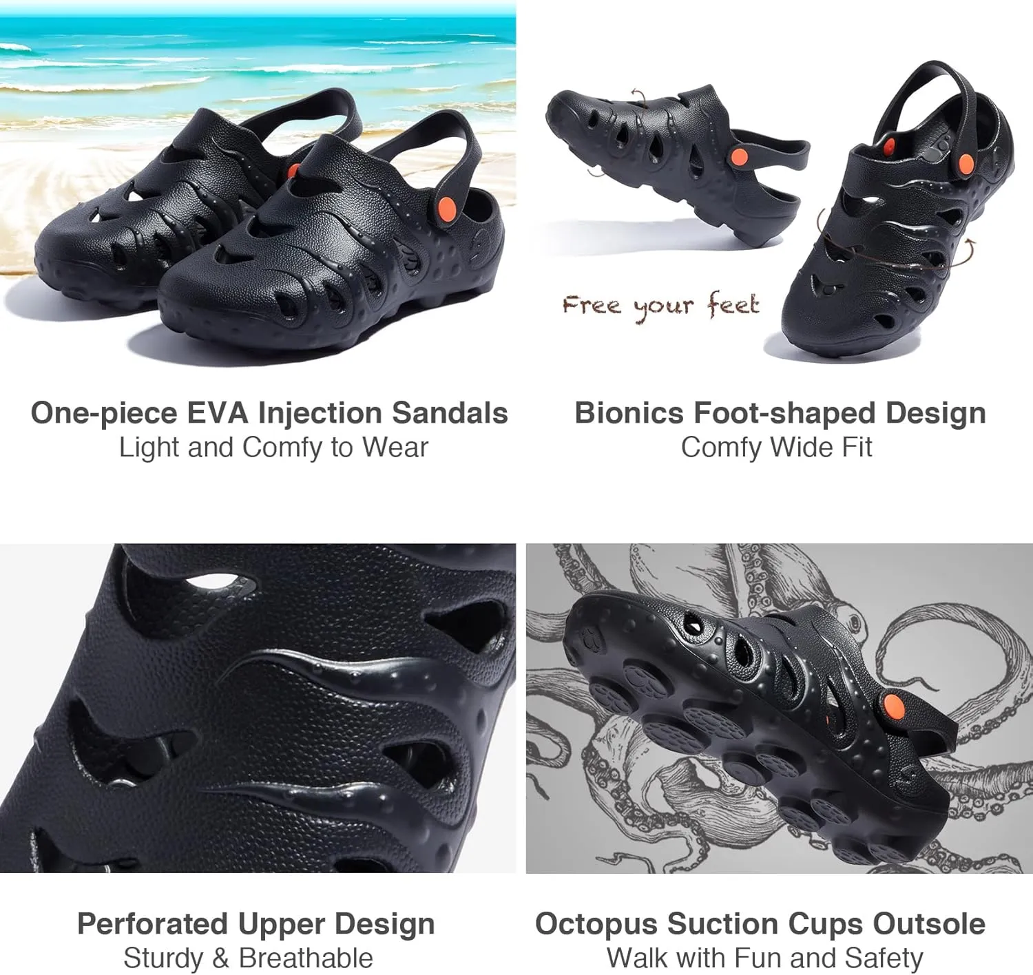 UIN Women's Clog Garden Shoes Slip On Beach Outdoor Slippers Sandals Octopus Ⅰ