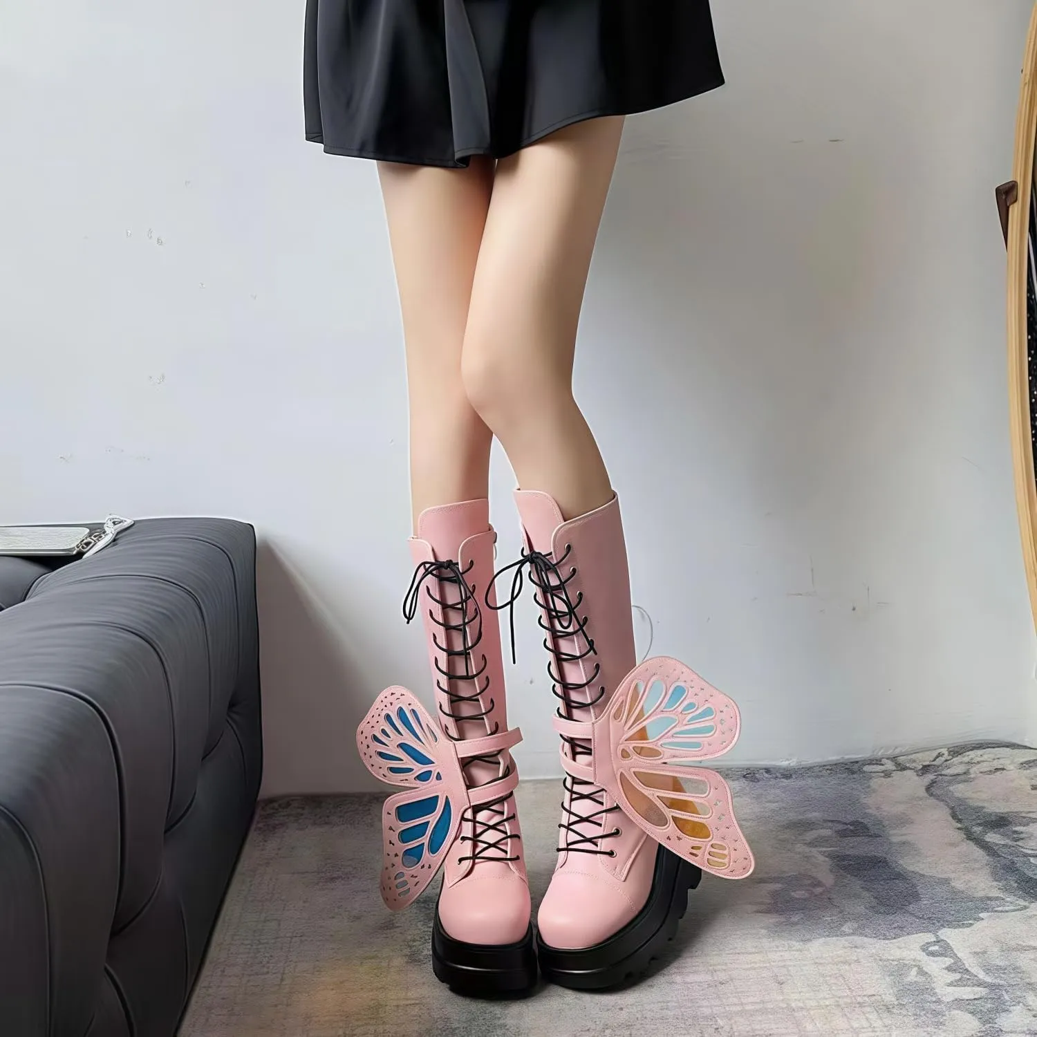 Ulalaza Women Mary Jane Dress Pumps Lolita Shoes Cute Platform Gothic Double Ankle Strap Round Toe Chunky Heel Uniform Pumps Shoes Perfect for School Party Business Work Dance Date Night Club