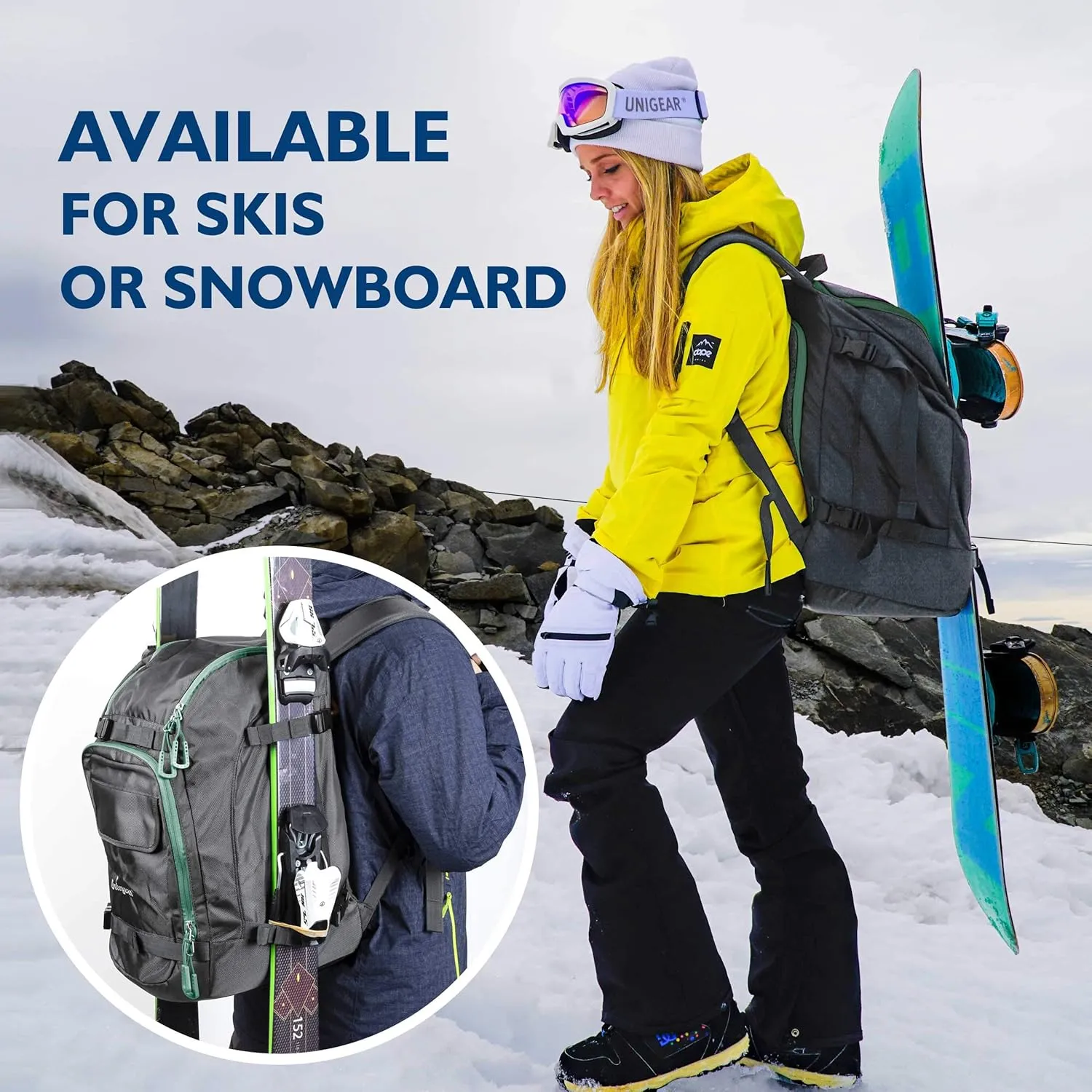 Unigear Ski Boot Bag Backpack for Helmet 50L/70L, Goggles, Gloves, Skis, Snowboard & Accessories (Gray)