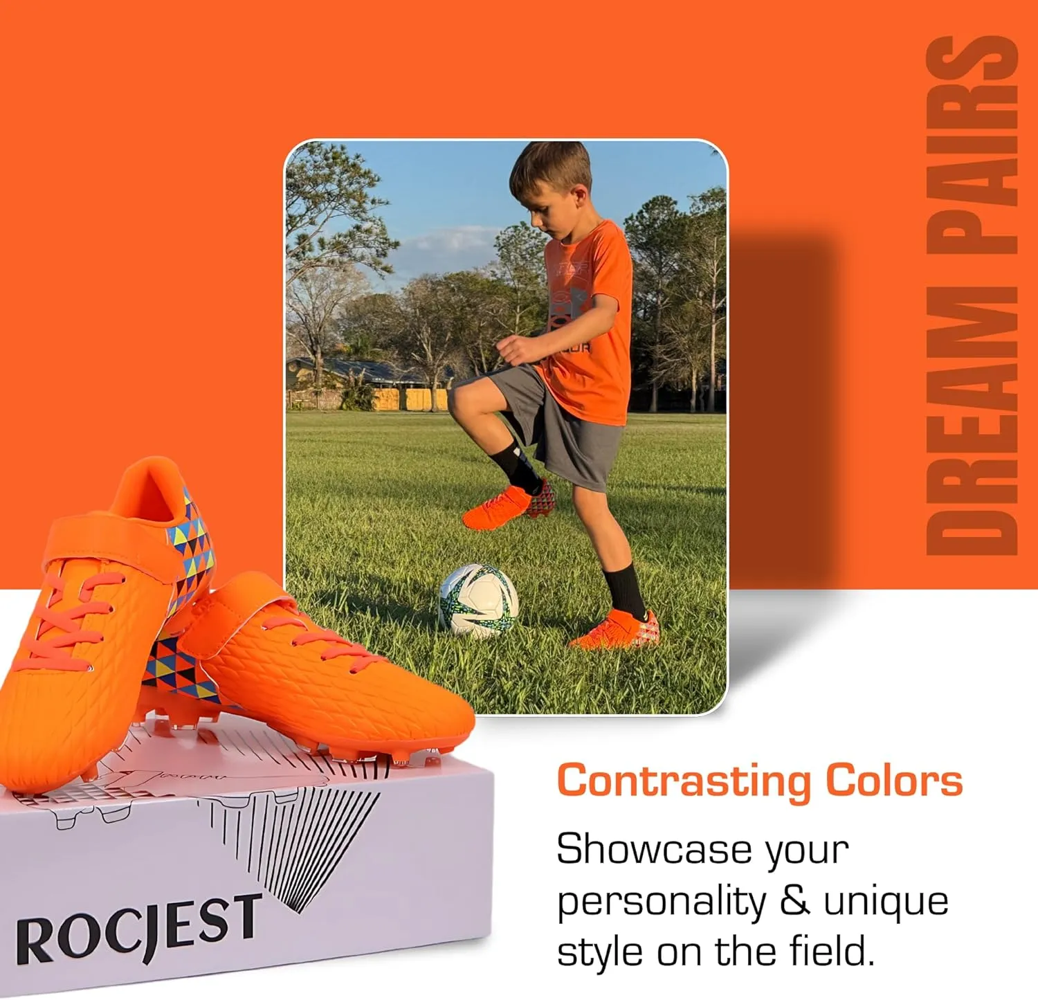 Unisex-Child Athletic Outdoor Training Soccer Cleats for Youth | Little/Big Kid Firm Ground Football Shoes | Lightweight