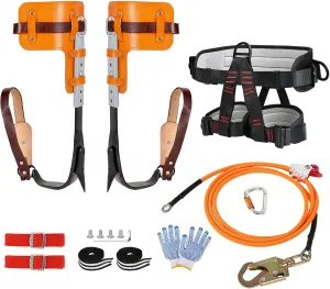 Upgrade Cowhide Tree Climbing Spikes Set, Tree Climbing Gear with Adjustable Climbing Belt and Steel Wire Core Flip Line, Climbing Kit with Triple Lock Lanyard Adjuster, for Sports, Working