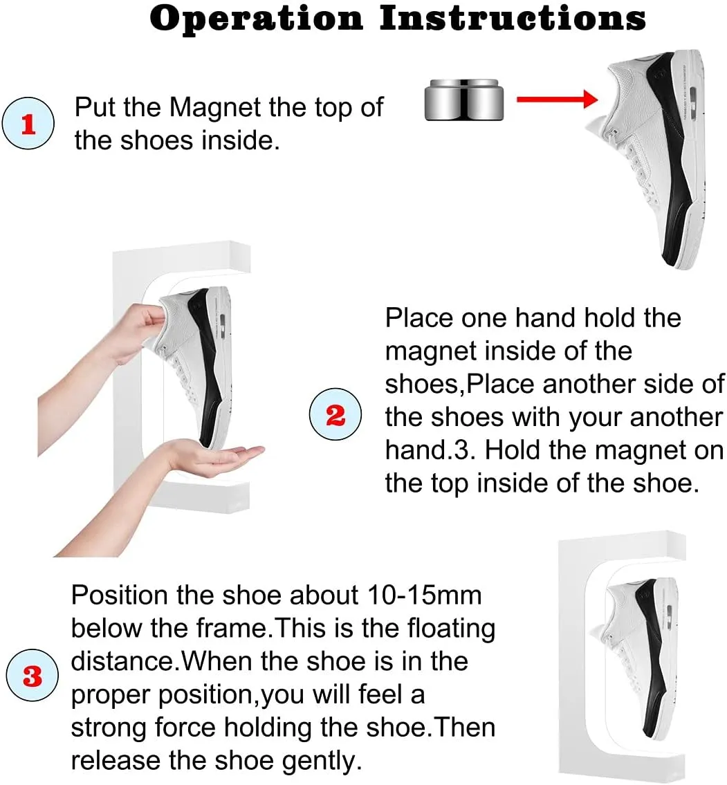 UVEHAS Levitating Shoe Display Magnetic Levitation Sneaker Stand with LED Light, Rotating Floating Holder Rack for Shoes Collectors Advertising Exhibition Shoe Store Show Home Decoration, White