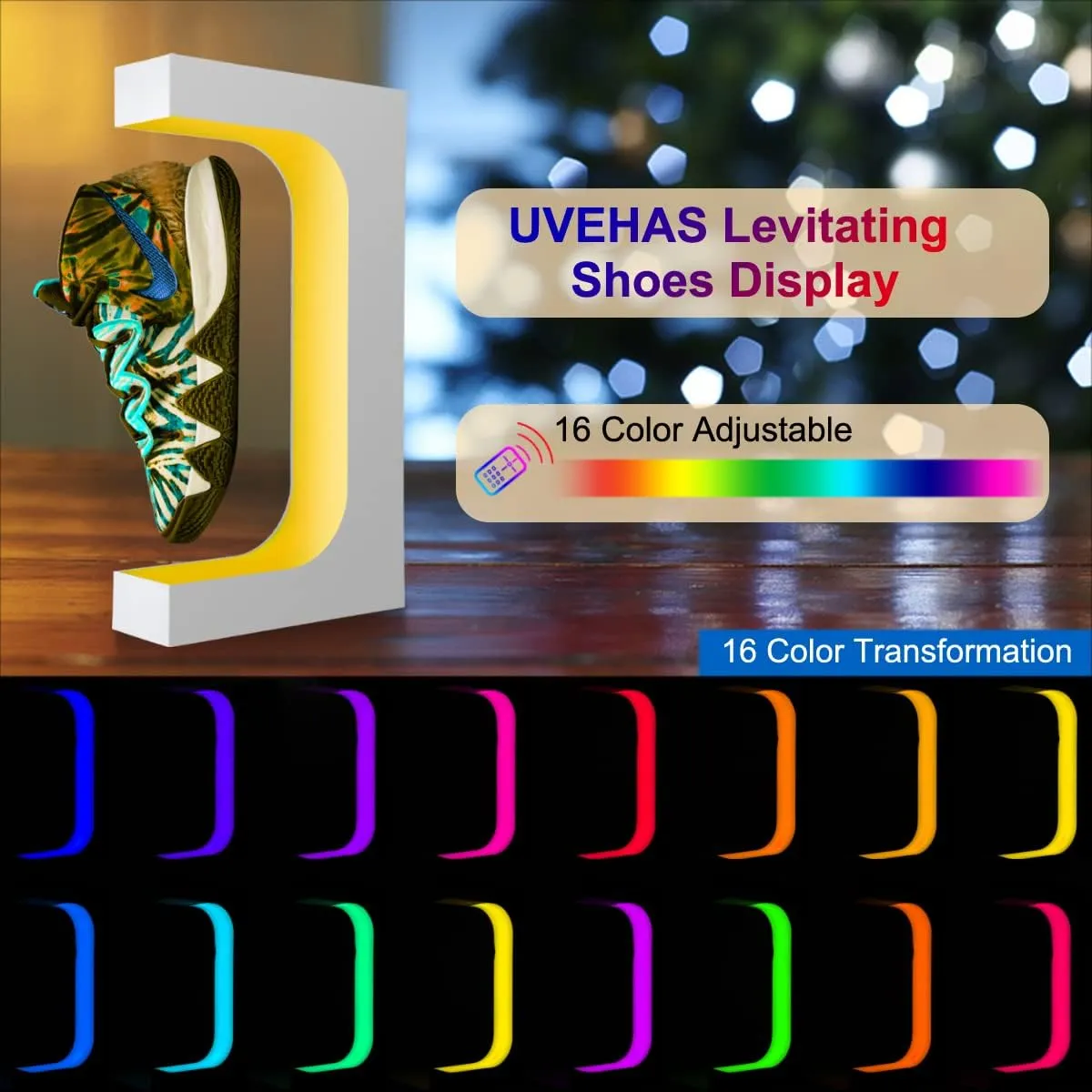 UVEHAS Magnetic Levitating Shoe Display Stand Floating Sneaker Rack with LED Light Rotation Magnetic Levitation Holder Stand for Shoes Collectors Shoe Store Show Home Decoration