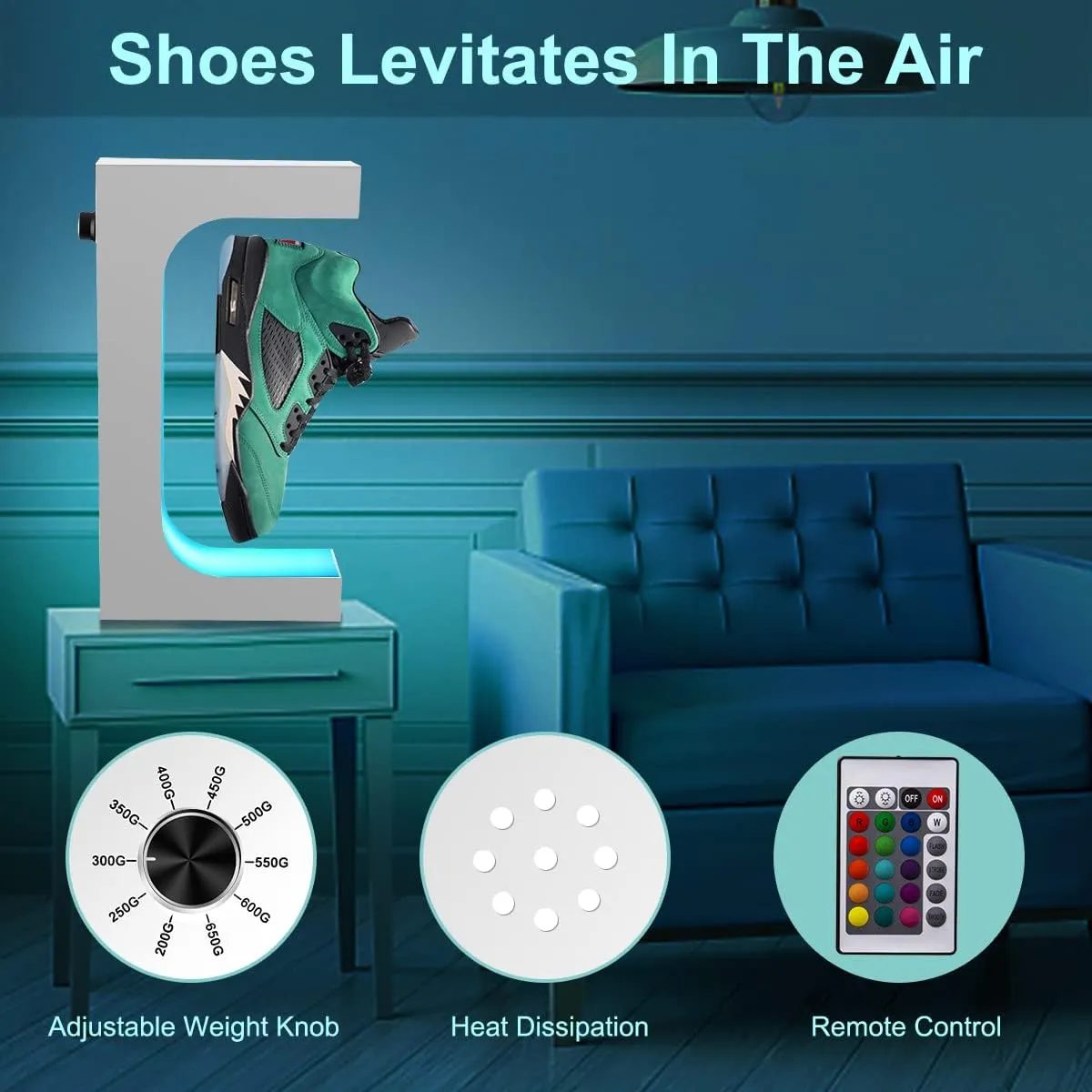 UVEHAS Magnetic Levitating Shoe Display Stand Floating Sneaker Rack with LED Light Rotation Magnetic Levitation Holder Stand for Shoes Collectors Shoe Store Show Home Decoration
