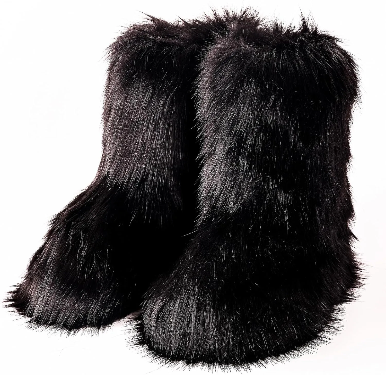 Valpeak Snow Boots for Women 2024 Furry Boots Winter Knee High Flat Heel Fluffy Faux Fur Boots