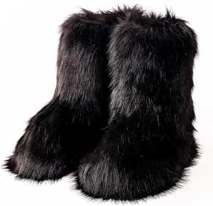Valpeak Snow Boots for Women 2024 Furry Boots Winter Knee High Flat Heel Fluffy Faux Fur Boots