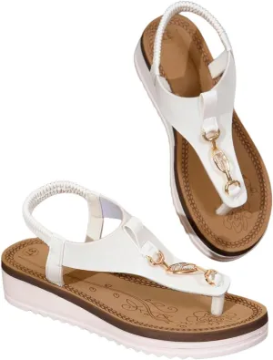 Verdusa Women's Chain T Strap Wedge Sandal Elastic Ankle Strap Leather Thong Sandals