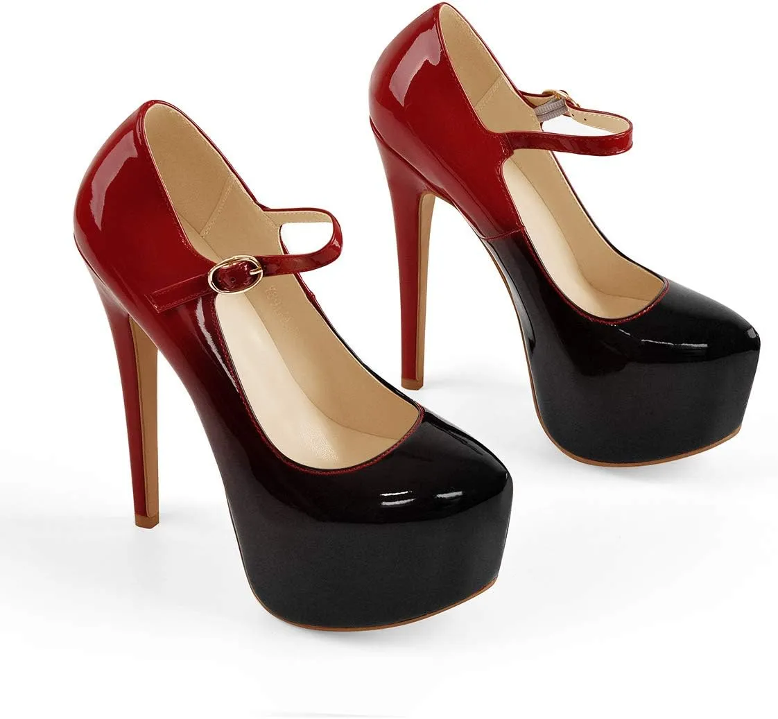 VERISSON Fashion Mary Jane High Heeled Platform Pumps Buckle Strappy Stiletto Court Shoes for Wedding Dress