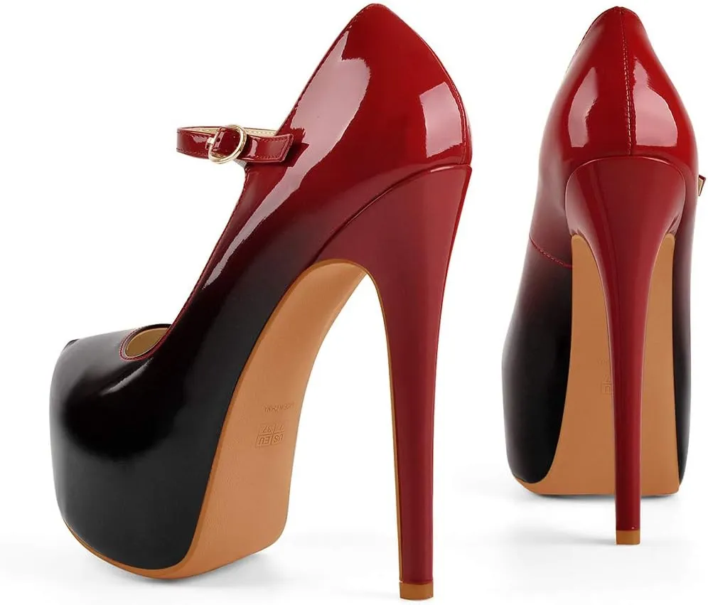 VERISSON Fashion Mary Jane High Heeled Platform Pumps Buckle Strappy Stiletto Court Shoes for Wedding Dress