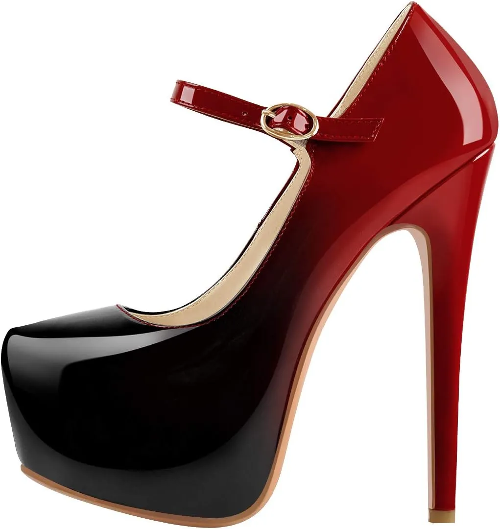 VERISSON Fashion Mary Jane High Heeled Platform Pumps Buckle Strappy Stiletto Court Shoes for Wedding Dress