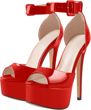 VERISSON Women's Fashion Mary Jane Stiletto Pumps Round Toe Buckle Strappy Platform Court Shoes