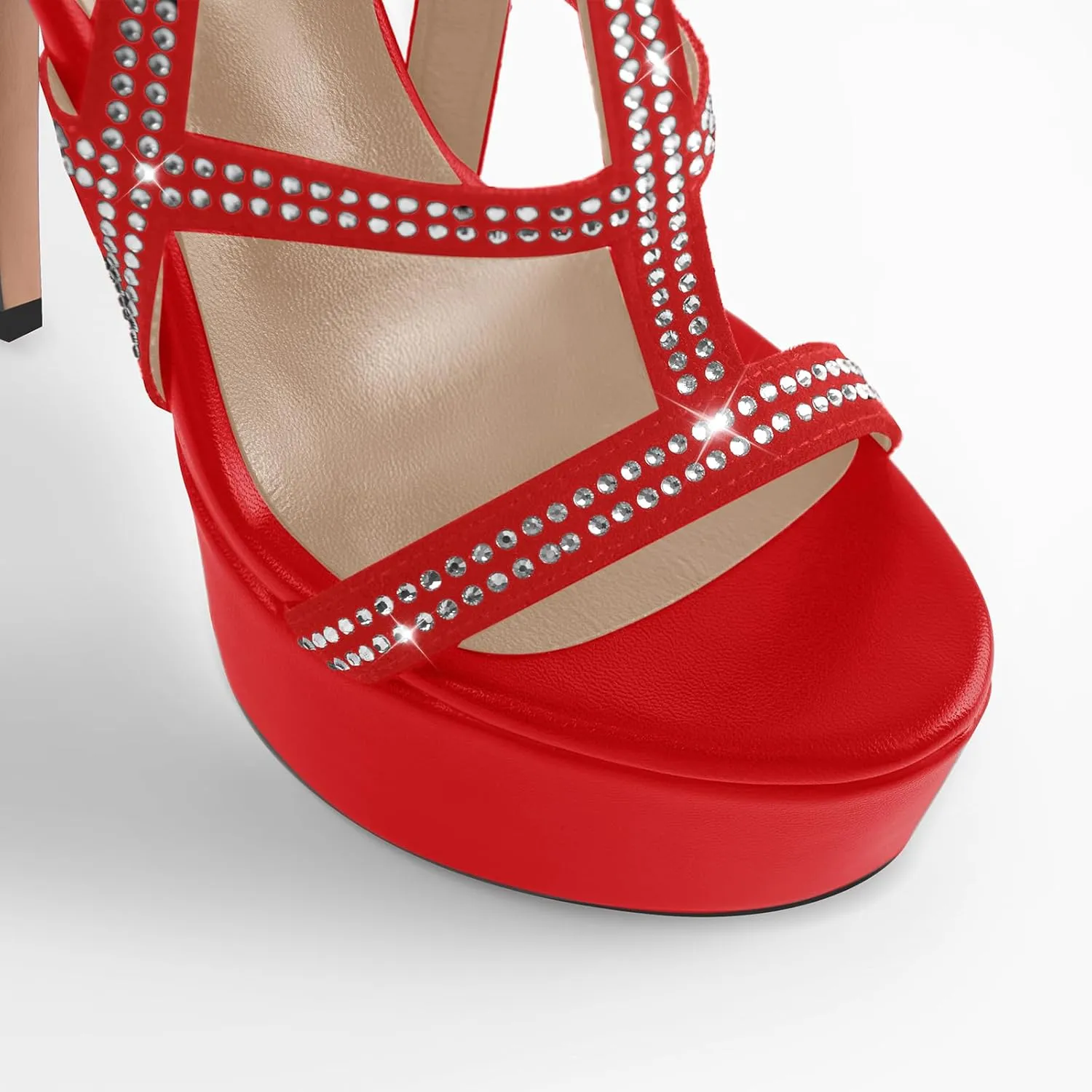 VERISSON Women's Zip up Rhinestone Stiletto High Heels Open Toe Cutout Platform Sandals for Prom Dressing Party