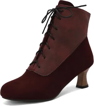 Victorian Boots for Women Vintage Lace Up Ankle-High Booties Costume Goth Booties Halloween Witch Stuff Cuban Heel Granny Boots