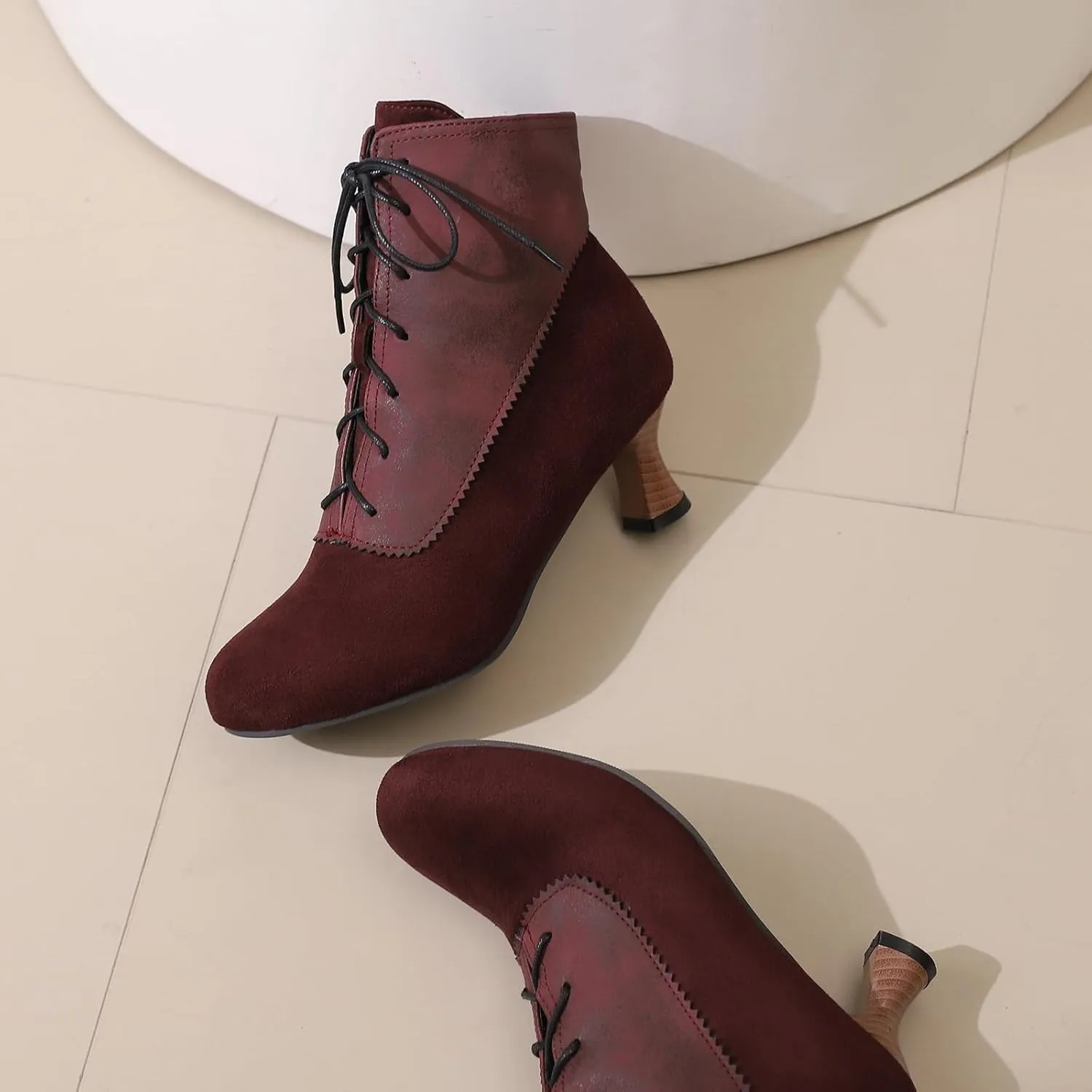 Victorian Boots for Women Vintage Lace Up Ankle-High Booties Costume Goth Booties Halloween Witch Stuff Cuban Heel Granny Boots