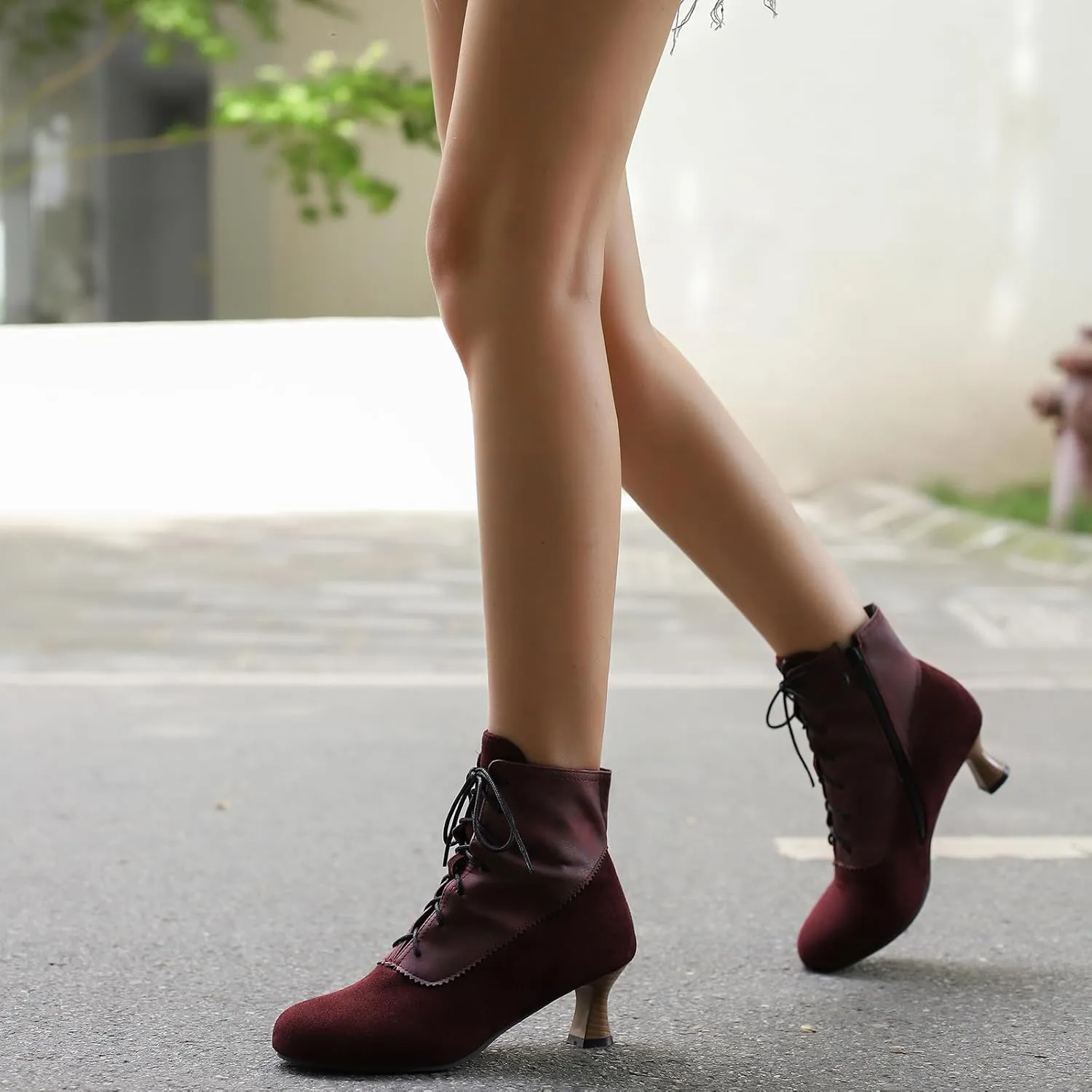 Victorian Boots for Women Vintage Lace Up Ankle-High Booties Costume Goth Booties Halloween Witch Stuff Cuban Heel Granny Boots