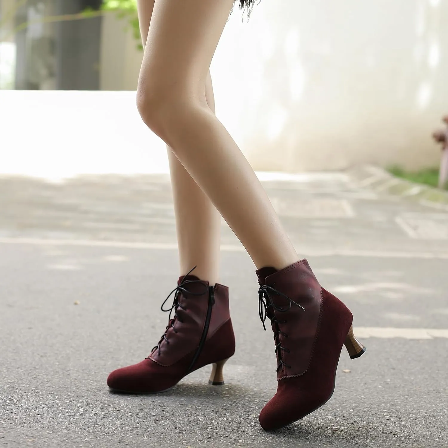 Victorian Boots for Women Vintage Lace Up Ankle-High Booties Costume Goth Booties Halloween Witch Stuff Cuban Heel Granny Boots