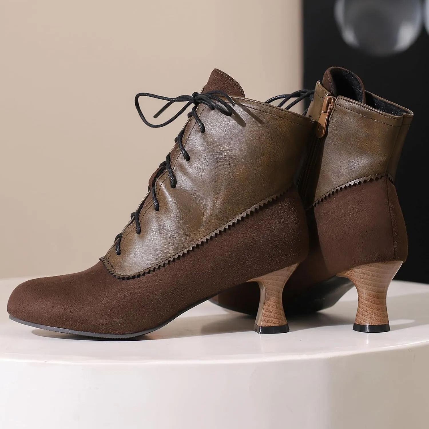 Victorian Boots for Women Vintage Lace Up Ankle-High Booties Costume Goth Booties Halloween Witch Stuff Cuban Heel Granny Boots