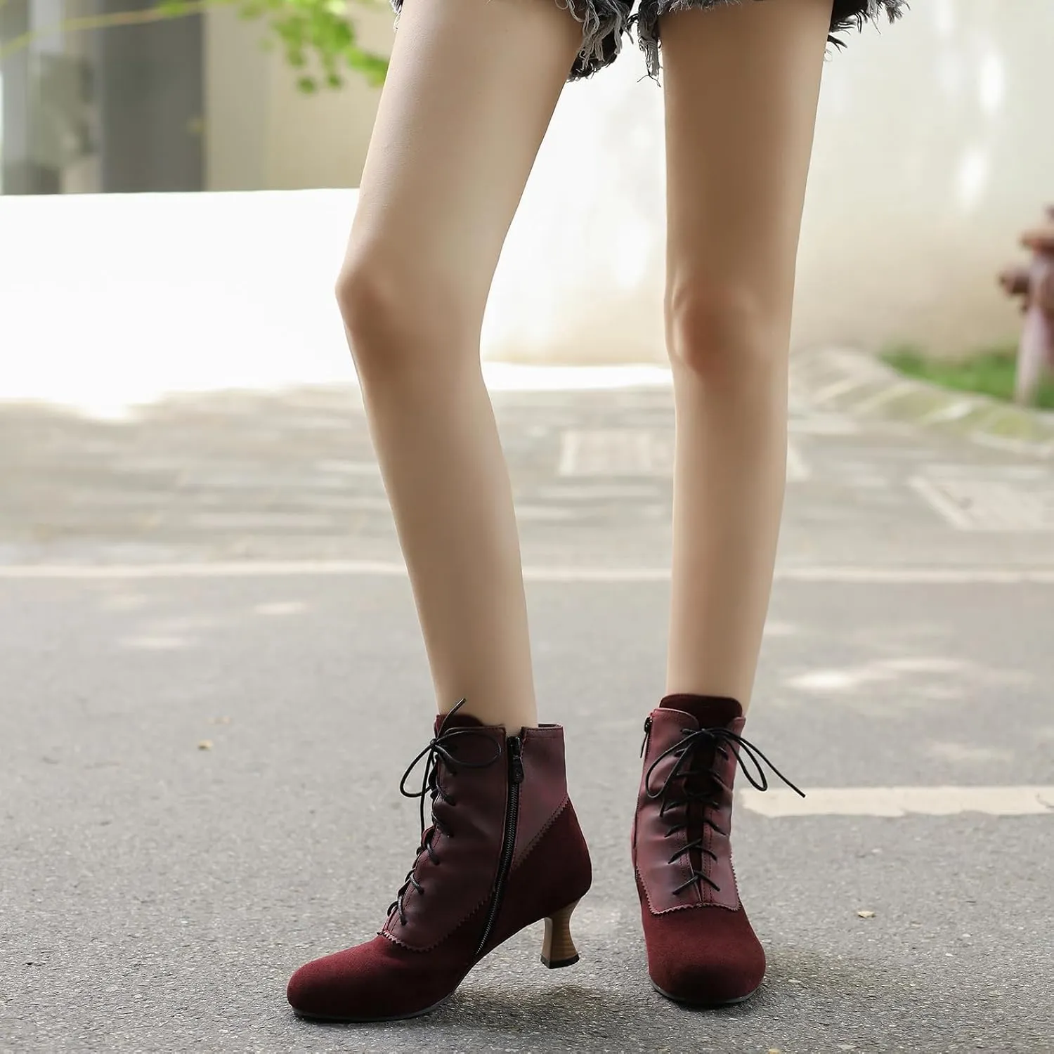 Victorian Boots for Women Vintage Lace Up Ankle-High Booties Costume Goth Booties Halloween Witch Stuff Cuban Heel Granny Boots
