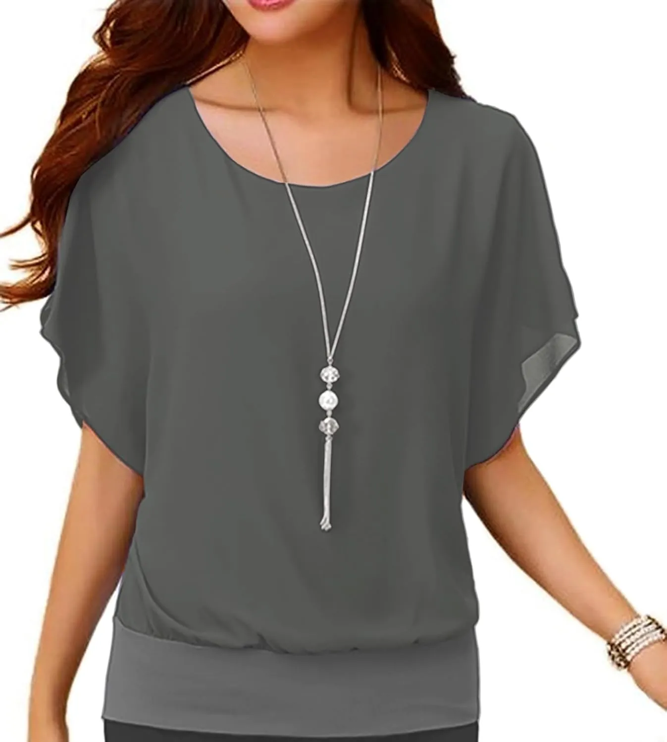VIISHOW Women's Summer Loose Casual Short Sleeve Chiffon Top T-Shirt Blouse