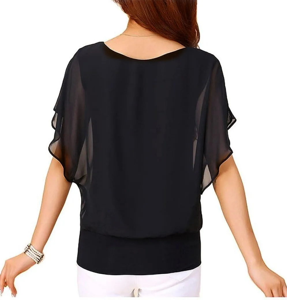 VIISHOW Women's Summer Loose Casual Short Sleeve Chiffon Top T-Shirt Blouse