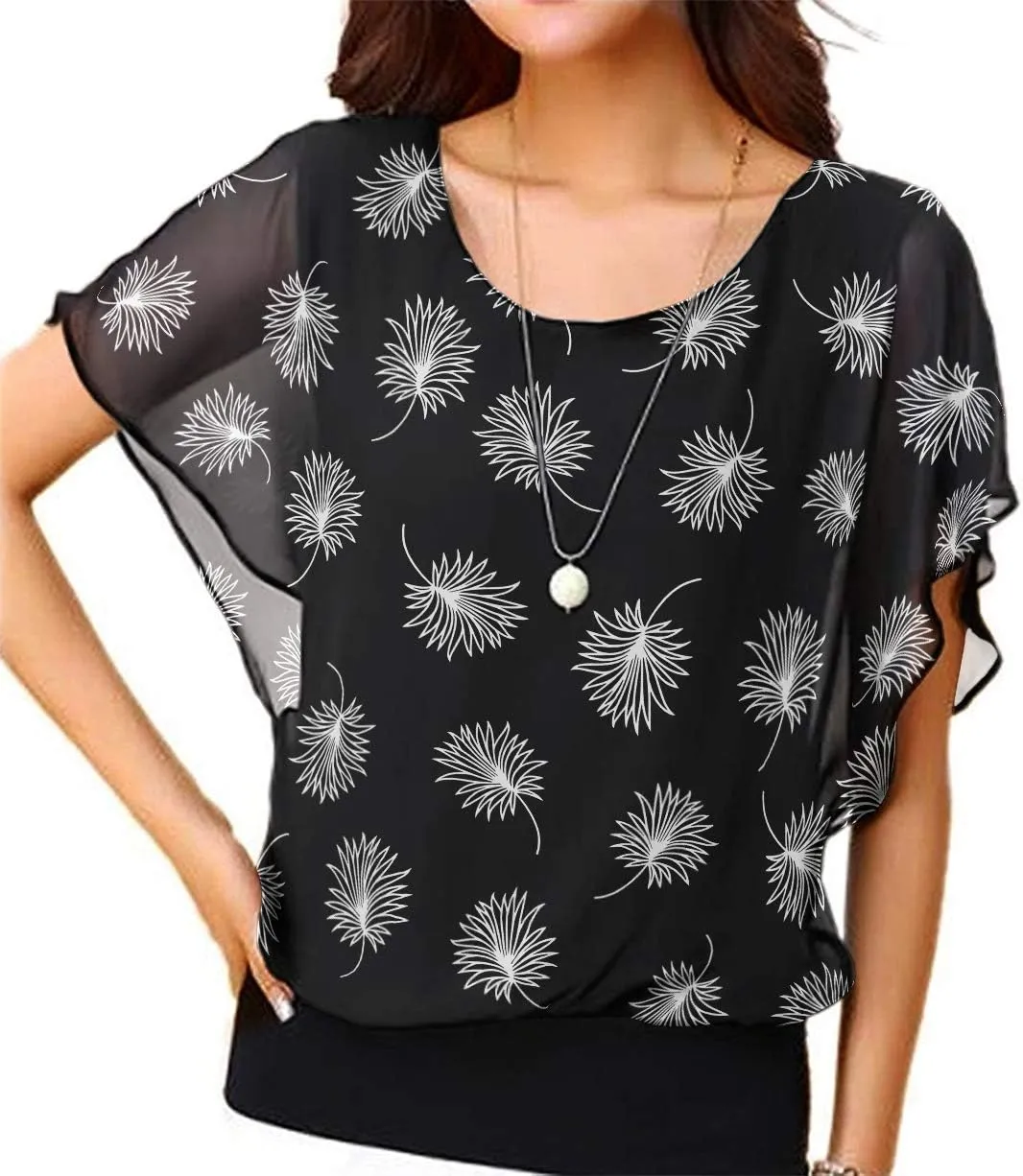 VIISHOW Women's Summer Loose Casual Short Sleeve Chiffon Top T-Shirt Blouse