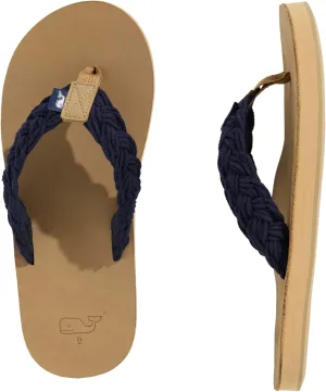 vineyard vines Men's Braided Rope and Leather Flip Flop