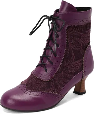 Vintage Victorian Boots for Women Kitten Heel Lace Ruffles Granny Boots Lace Up Ankle-High Booties