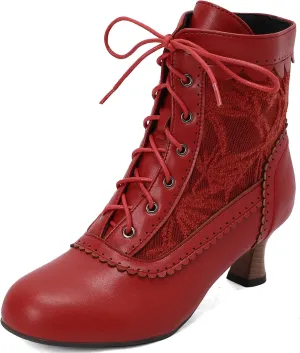 Vintage Victorian Boots for Women Kitten Heel Lace Ruffles Granny Boots Lace Up Ankle-High Booties