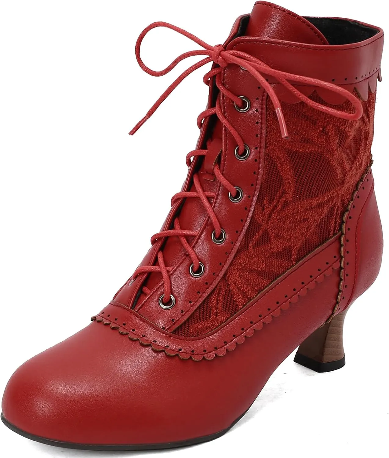Vintage Victorian Boots for Women Kitten Heel Lace Ruffles Granny Boots Lace Up Ankle-High Booties