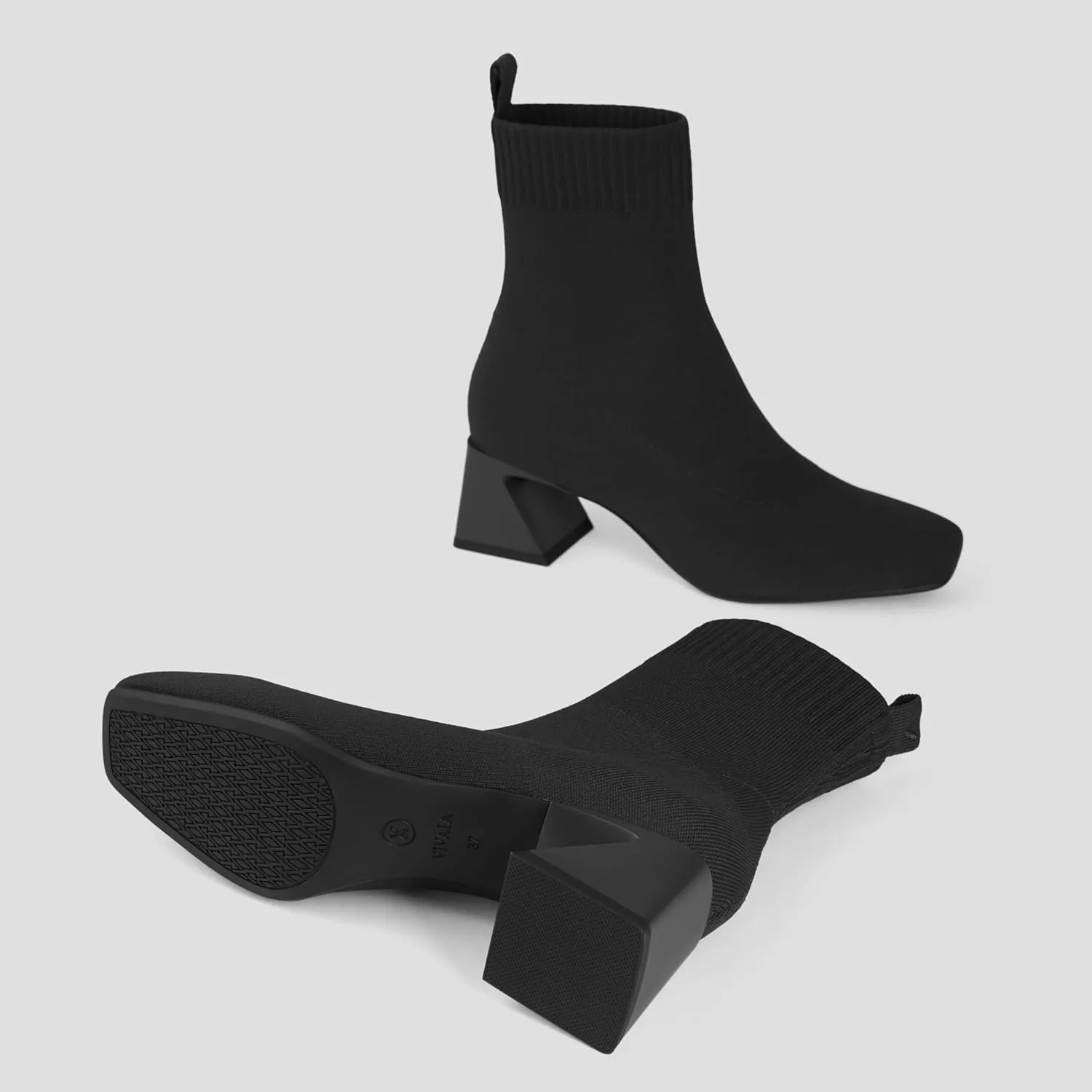 VIVAIA Regina Pro Women's High Heels Ankle Boots Slip on Square Toe Ankle Booties 2.2'' Mid-High Chunky Heel Booties Lady Dress Short Winter Fall Boots