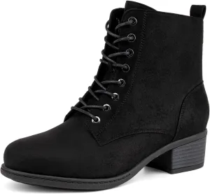 VJH confort Women's Fashion Ankle Boots Low Heels Chunky Lace-up Combat Bootie with Side Zipper
