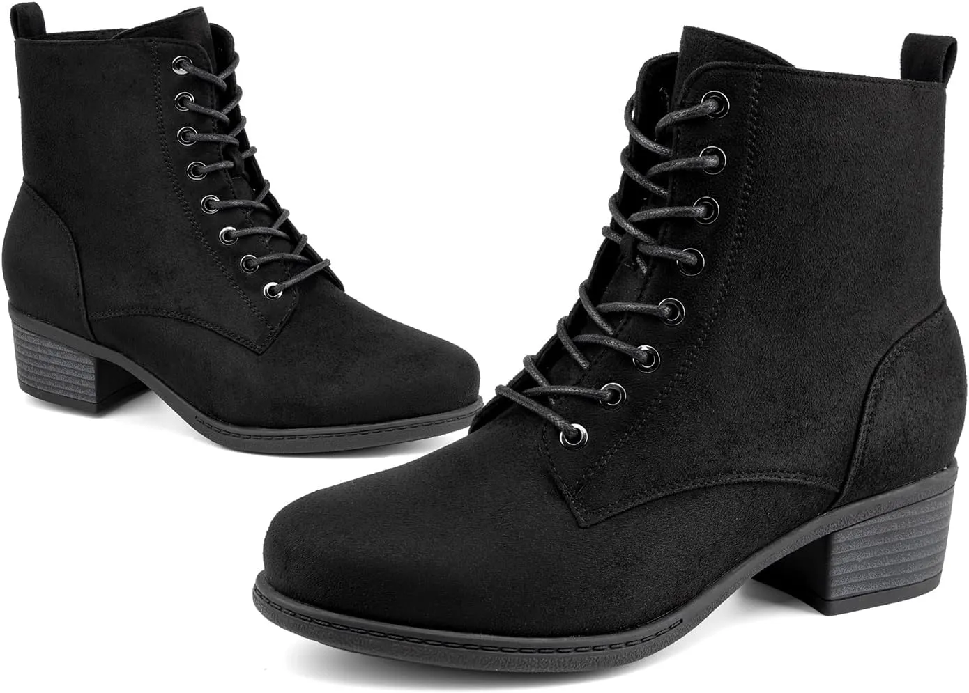 VJH confort Women's Fashion Ankle Boots Low Heels Chunky Lace-up Combat Bootie with Side Zipper